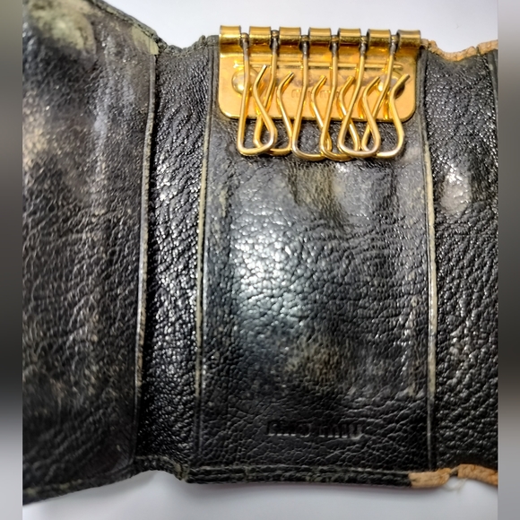 Miu Miu Madras Bicolore Key Holder Small Wallet Card Holder Black Cream Vintage - Picture 8 of 13